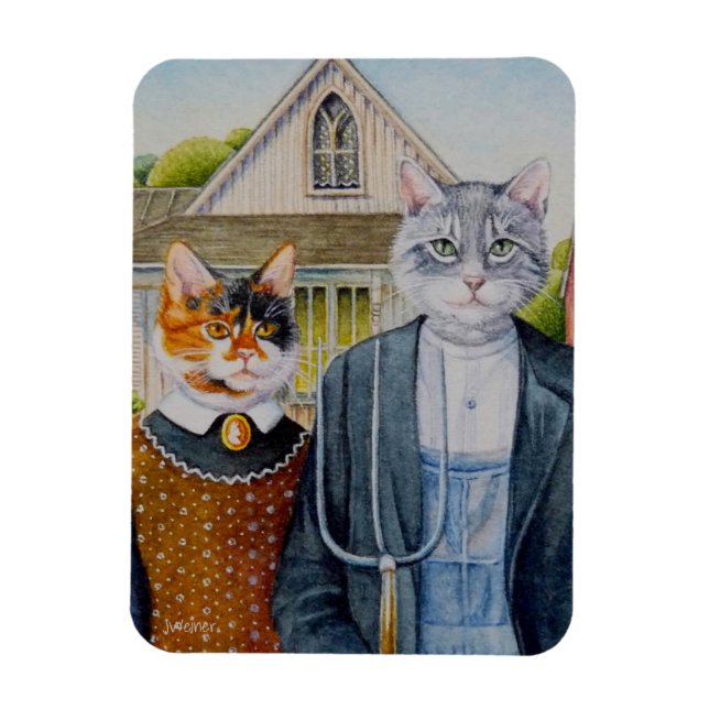 American Gothic Parody Painting Watercolor Art Magnet (Vertikal)