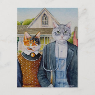 American Gothic Parody Painting Watercolor Art Vykort
