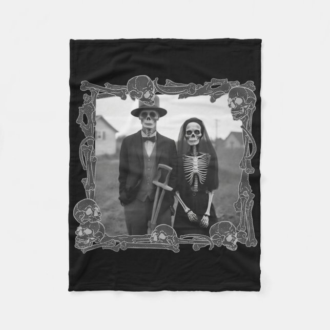 American Gothic Skelett Halloween Kostym  Fleecefilt (Framsidan)