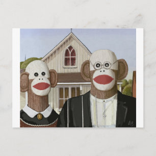 American Gothic Sock monkey Vykort