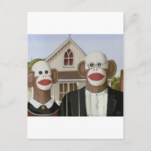 American Gothic Sock monkey Vykort