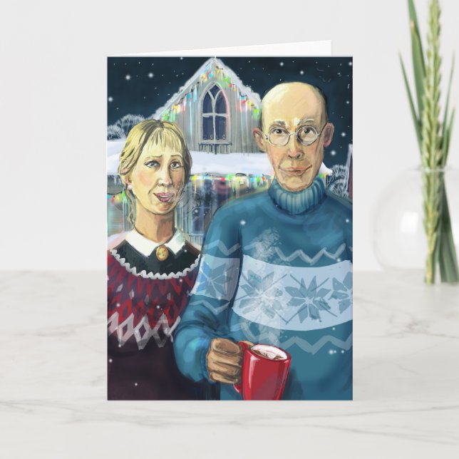 American gothic - vinterparodi helgkort (Framsida)