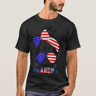American Grandma Messy Bun Matching Family 4:e av T Shirt