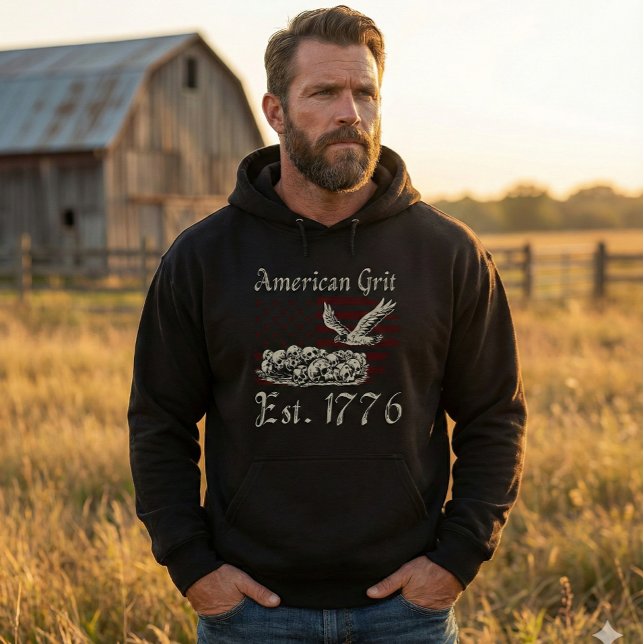 American Grit Est 1776 Skulls & Eagle Men's Hoodie (Skapare uppladdad)