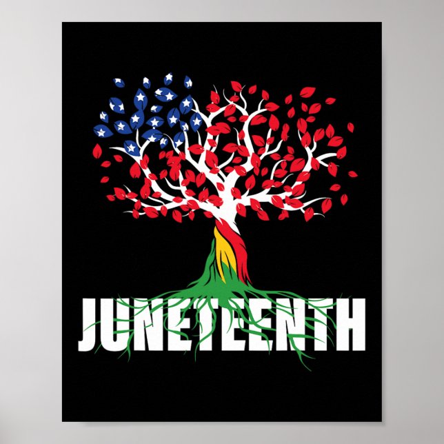 American Grown African Root Träd Junetelfte Black Poster (Framsidan)
