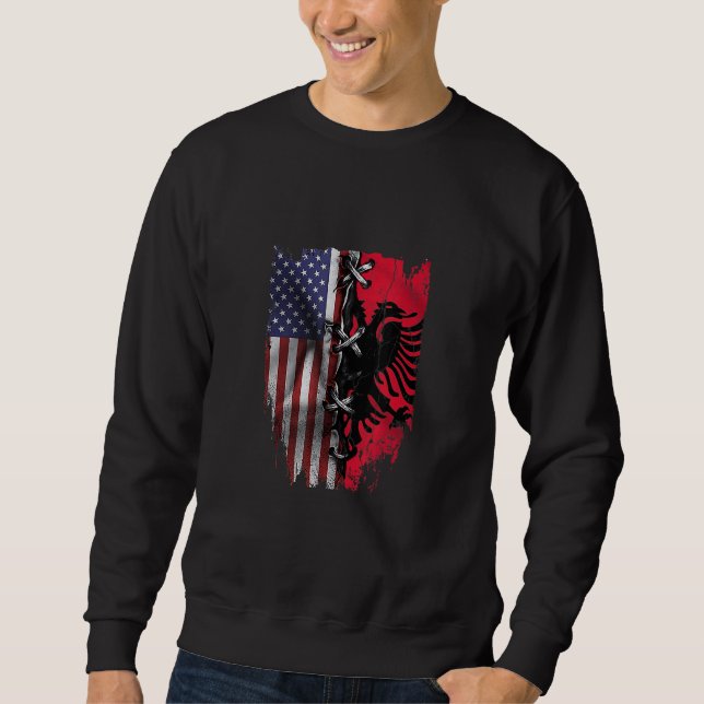 American Grown Albania Roots USA Albanian Flag Lång Ärmad Tröja (Framsida)