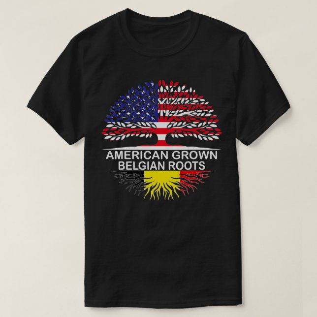 American Grown Belgian Roots Belgium Flag  T Shirt (Design framsida)