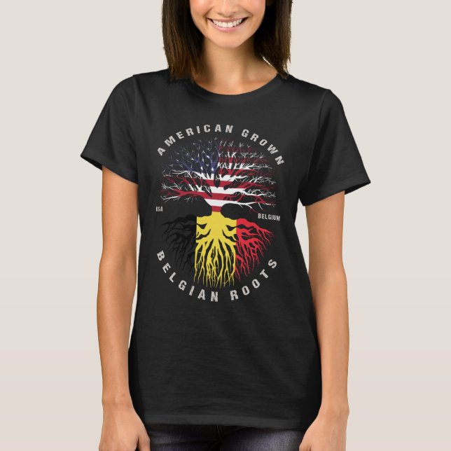 American Grown Belgium Roots Belgium Flagga T Shirt (Framsida)
