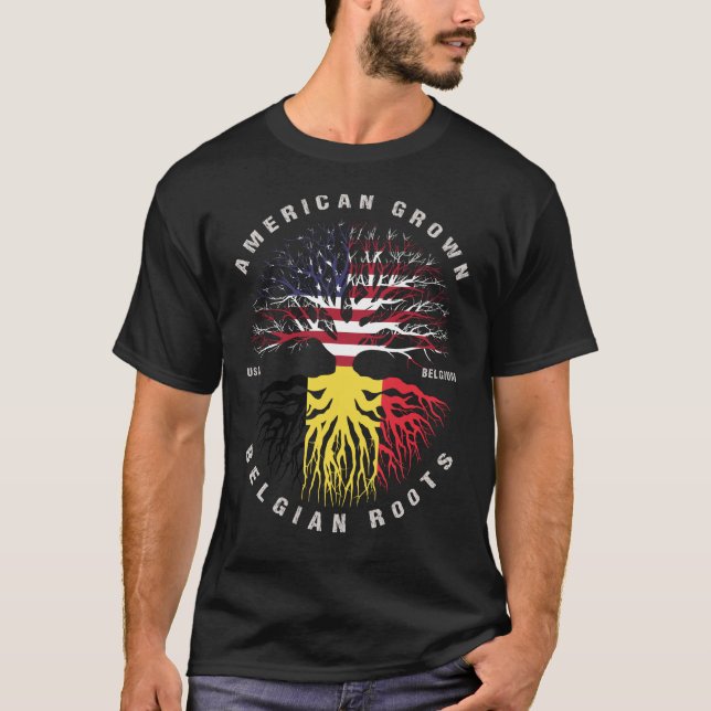 American Grown Belgium Roots Belgium Flagga T Shirt (Framsida)