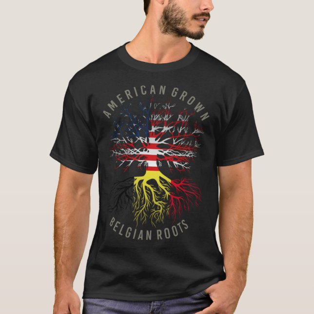 American Grown Belgium Roots USA Flagga Heri T Shirt (Framsida)