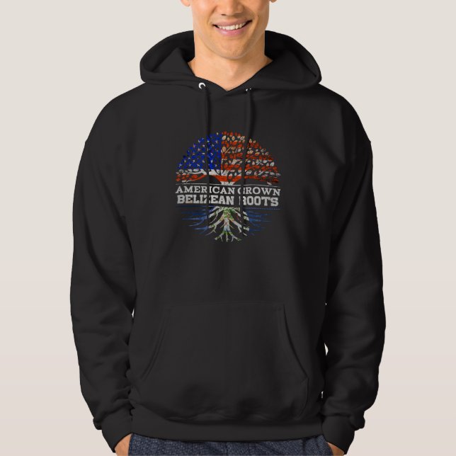 American Grown Belizean Roots America Belize Tree  Hoodie (Framsida)