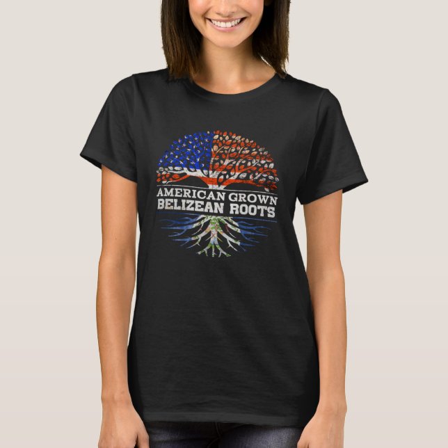 American Grown Belizean Roots America Belize Tree  T Shirt (Framsida)