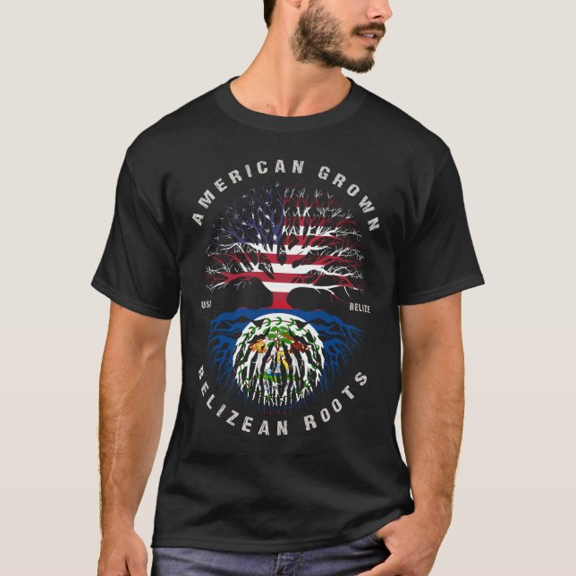 American Grown Belizean Roots Belize Flagga T Shirt (Framsida)