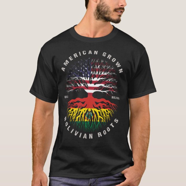 American Grown Bolivian Roots Bolivia Flagga T Shirt (Framsida)