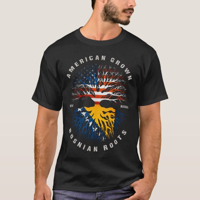 American Grown Bosnian Roots Bosnien Flagga T Shirt (Framsida)