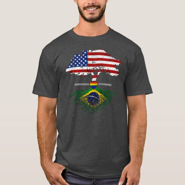 American Grown Brazilian Roots Gay Heart LGBT T Shirt (Framsida)