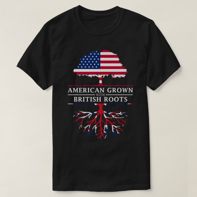 American Grown British Roots Britain Union Jack  T Shirt (Design framsida)