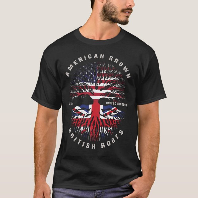 American Grown British Roots United KINGDOM Flagga T Shirt (Framsida)