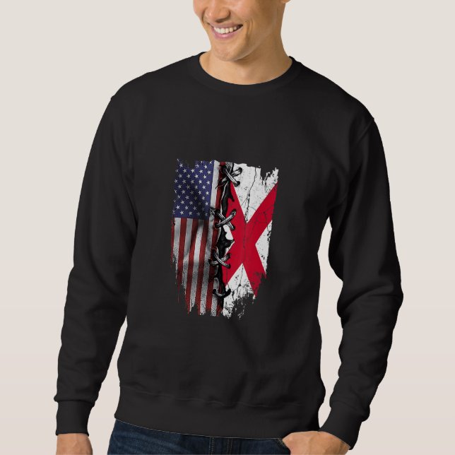 American Grown British Roots USA Northern Flag Lång Ärmad Tröja (Framsida)