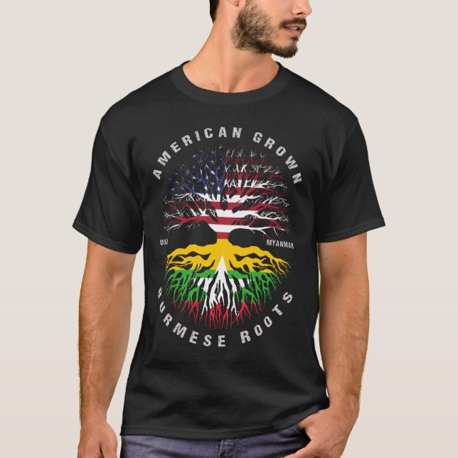 American Grown Burmese Roots Myanmar Flagga T Shirt (Framsida)