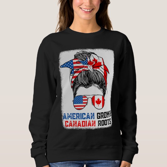 American Grown Canadian Roots Messy Bun Hair Canad T Shirt (Framsida)