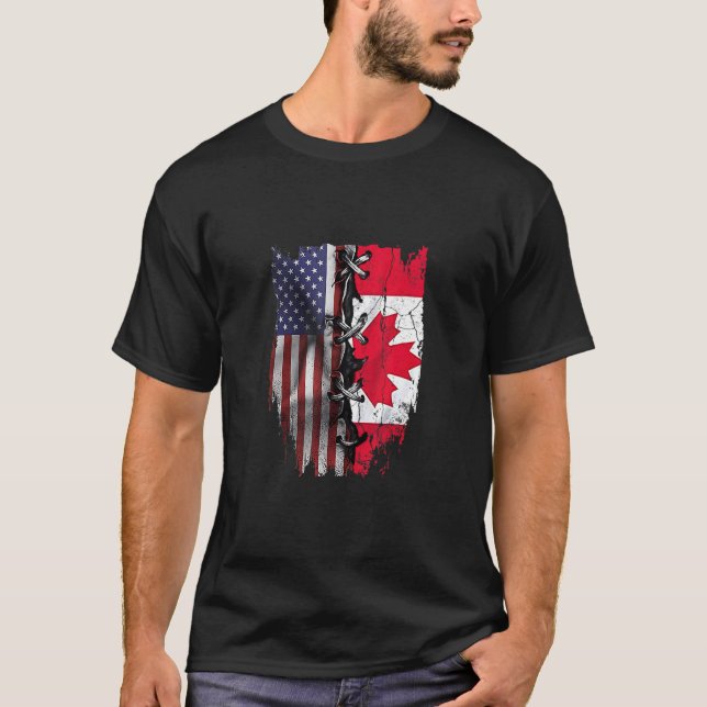 American Grown Canadian Roots USA Canada Flag T Shirt (Framsida)