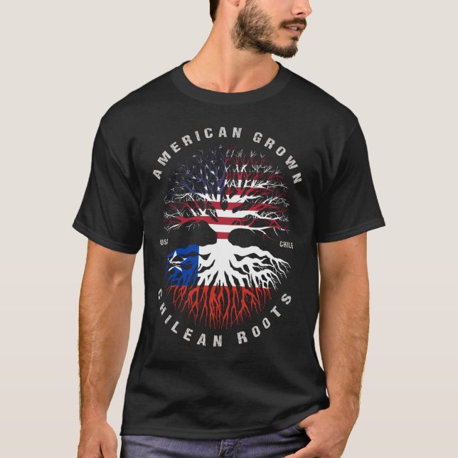 American Grown Chilean Roots Chile Flagga T Shirt (Framsida)