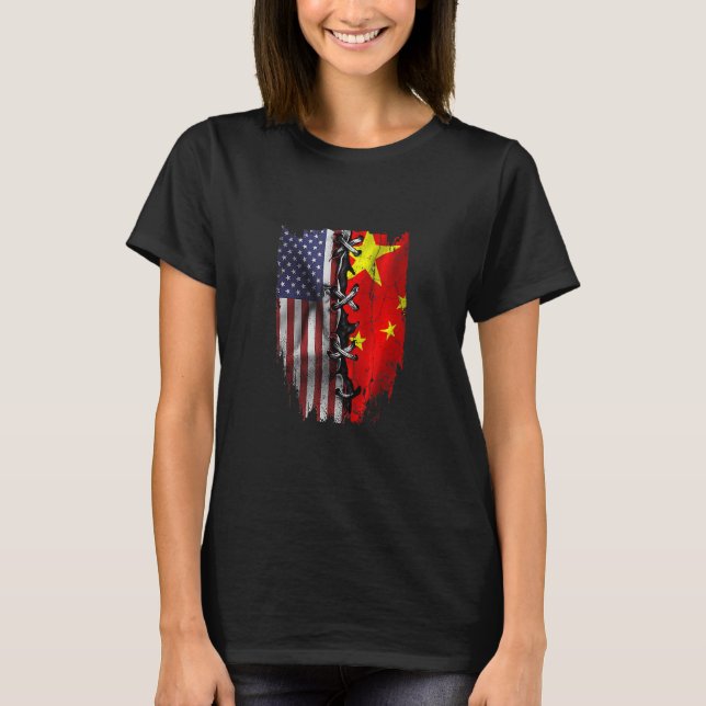 American Grown Chinese Roots USA China Flag T Shirt (Framsida)