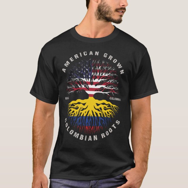 American Grown Colombia Roots Colombia Flagga T Shirt (Framsida)