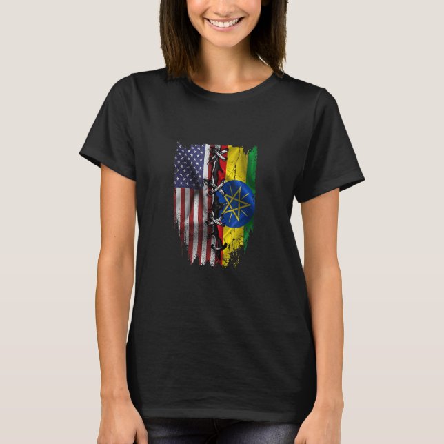 American Grown Ethiopian Roots USA Ethiopia Flag T Shirt (Framsida)
