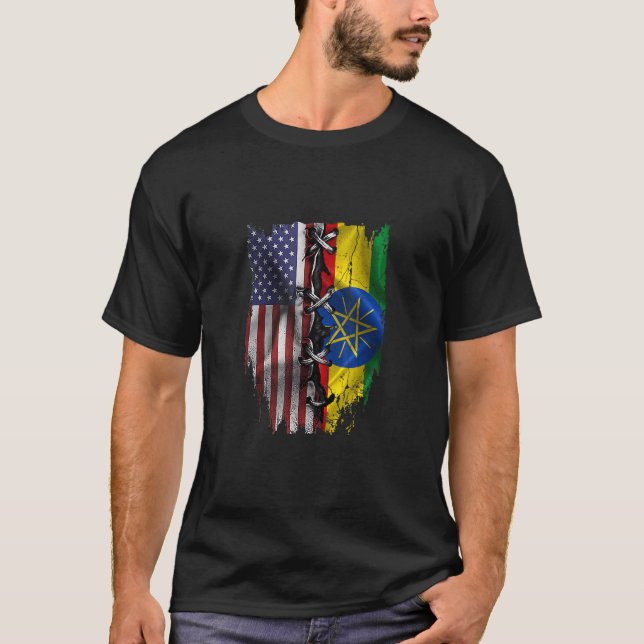 American Grown Ethiopian Roots USA Etiopien Flagga T Shirt (Framsida)