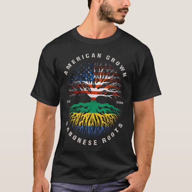 American Grown Gabonese Roots Gabon Flagga T Shirt (Framsida)