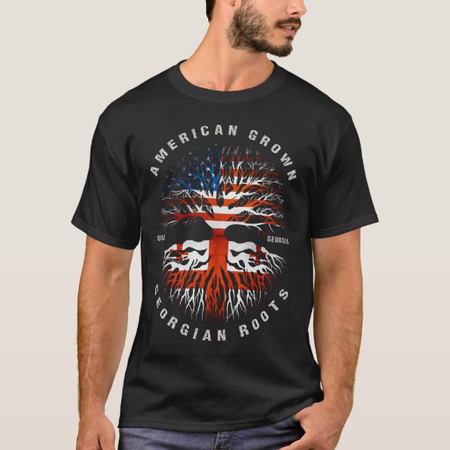 American Grown Georgian Roots Georgia Flagga T Shirt (Framsida)