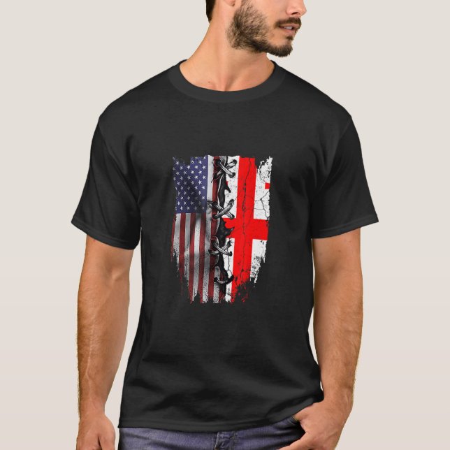 American Grown Georgian Roots USA Georgia Flag T Shirt (Framsida)