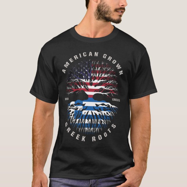 American Grown Greece Roots Greece Flagga T Shirt (Framsida)