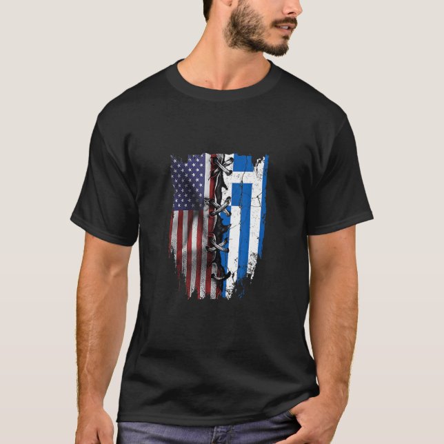American Grown Greek Roots USA Greece Flag T Shirt (Framsida)