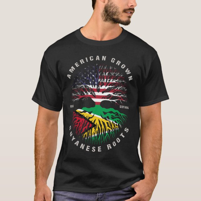 American Grown Guyanese Roots Guyana Flagga T Shirt (Framsida)