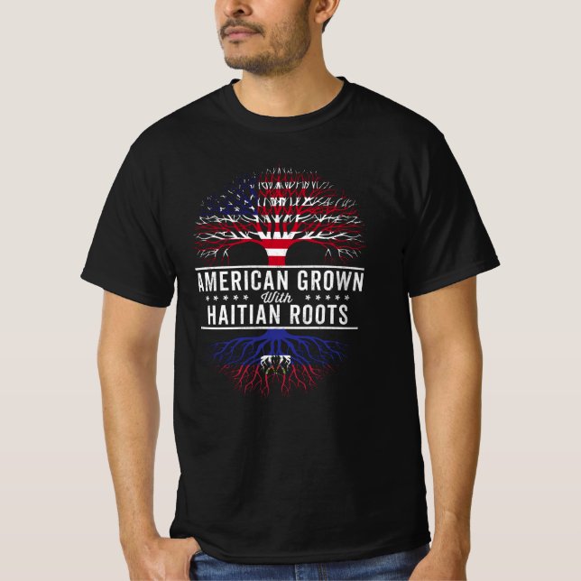 American Grown Haitian Roots Flagga T Shirt (Framsida)