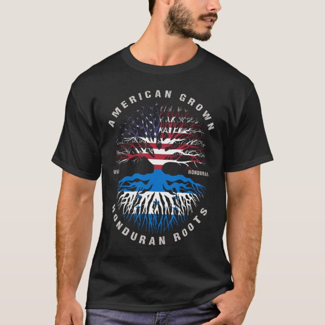 American Grown Honduran Roots Honduras Flagga T Shirt (Framsida)