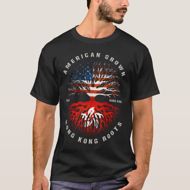 American Grown Hong Kong Roots Hong Kong Flagga T Shirt (Framsida)