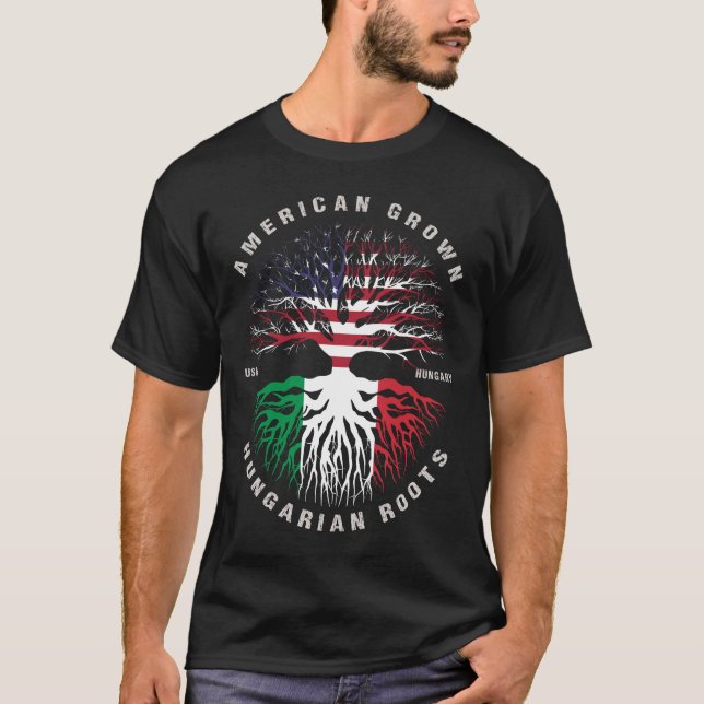 American Grown Hungary Roots Hungary Flagga T Shirt (Framsida)