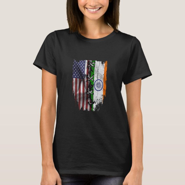 American Grown Indian Roots USA India Flag T Shirt (Framsida)