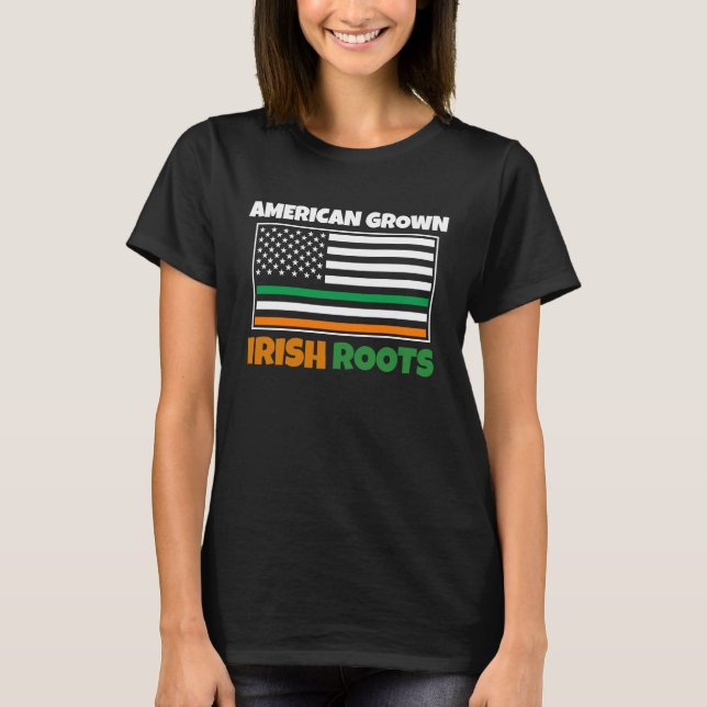 American Grown Irish Roots Flag  St Pattys Day Par T Shirt (Framsida)