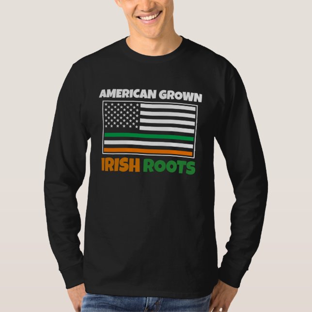 American Grown Irish Roots Flag  St Pattys Day Par T Shirt (Framsida)
