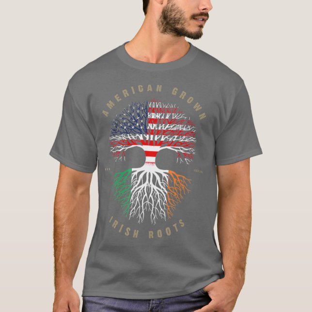 American Grown Irish Roots Ireland Flagga T Shirt (Framsida)