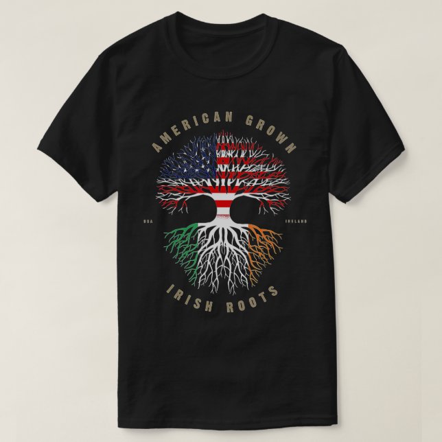 American Grown Irish Roots Ireland Flagga T Shirt (Design framsida)