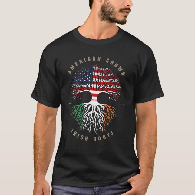 American Grown Irish Roots Ireland Flagga T Shirt (Framsida)
