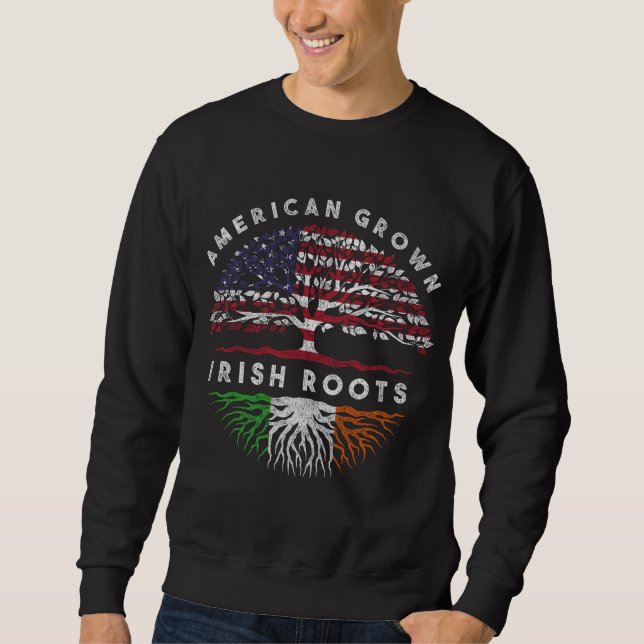 American Grown Irish Roots Ireland Lång Ärmad Tröja (Framsida)