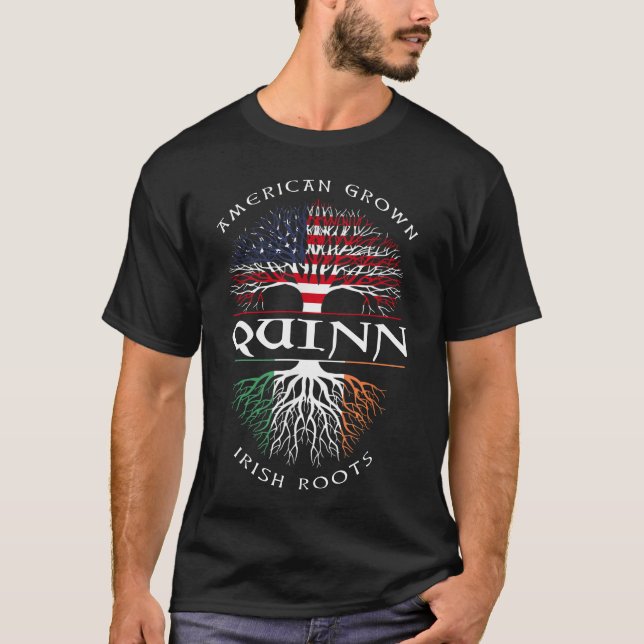 American Grown Irish Roots QUINN Irish Namn T Shirt (Framsida)
