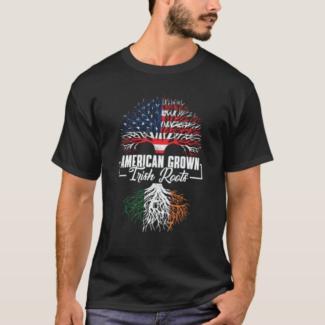 American Grown Irish Roots US & Ireland Flag Pride T Shirt (Framsida)